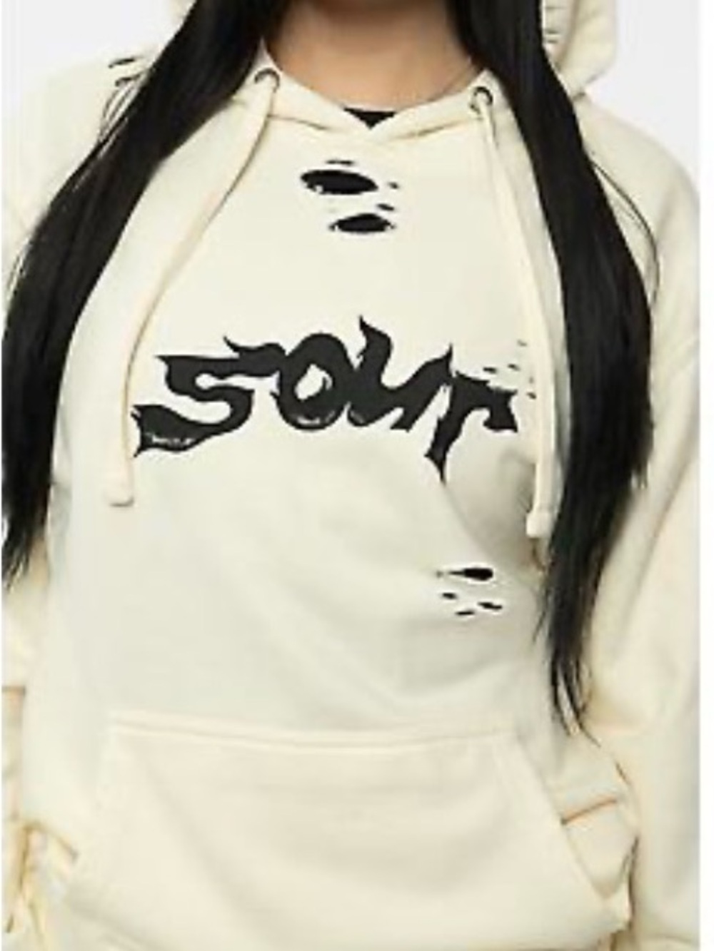 Olivia Rodrigo Sour Hoodie Sweatshirt Distressed Beige Size Med Official Merch
